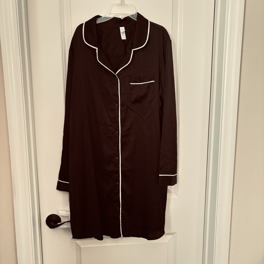 Stars Above Women's Nightgown Sleep Shirt  Button Up Black Long Sleeve Soft
